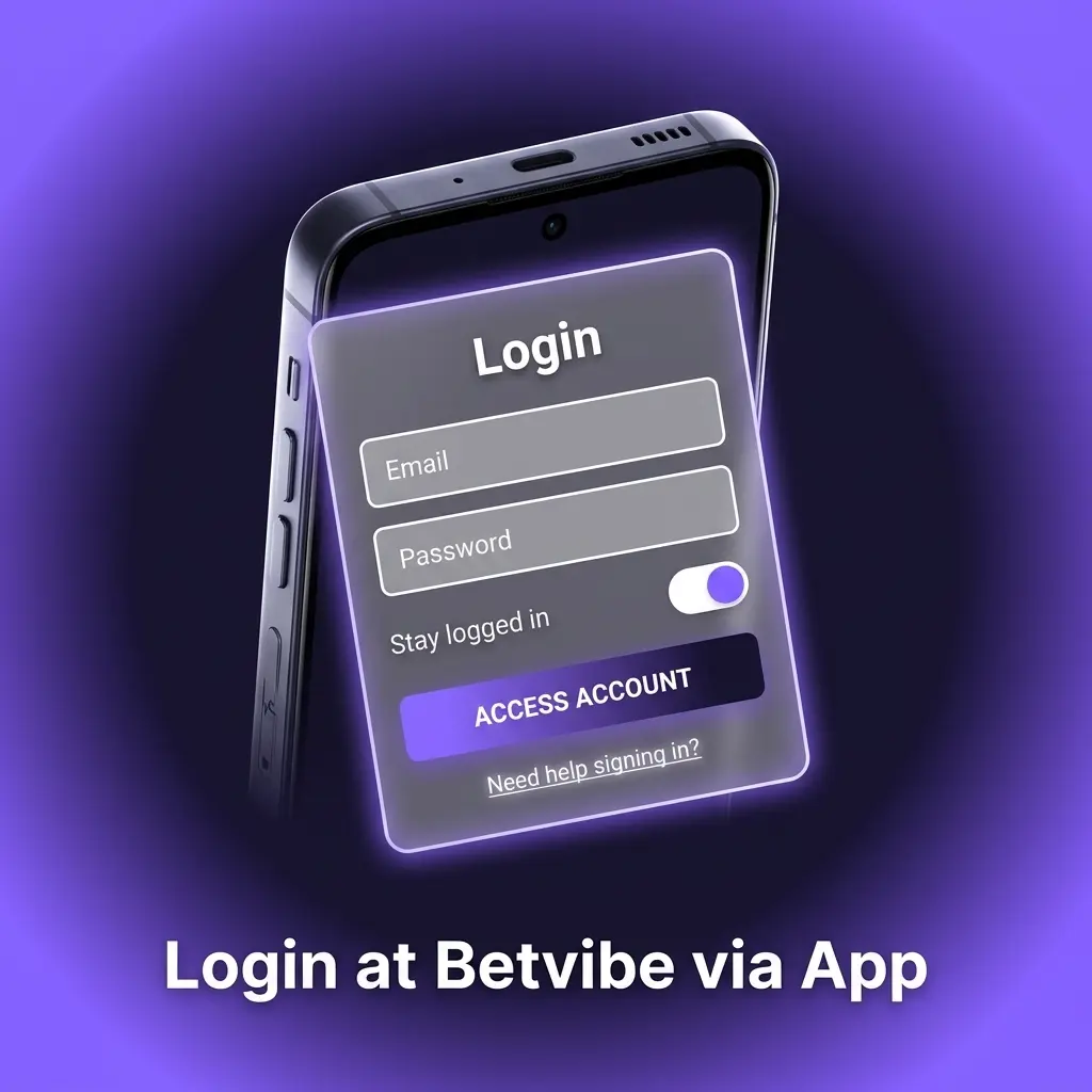Betvibe Android app login screen showing email and password fields with Sign In button for mobile account access